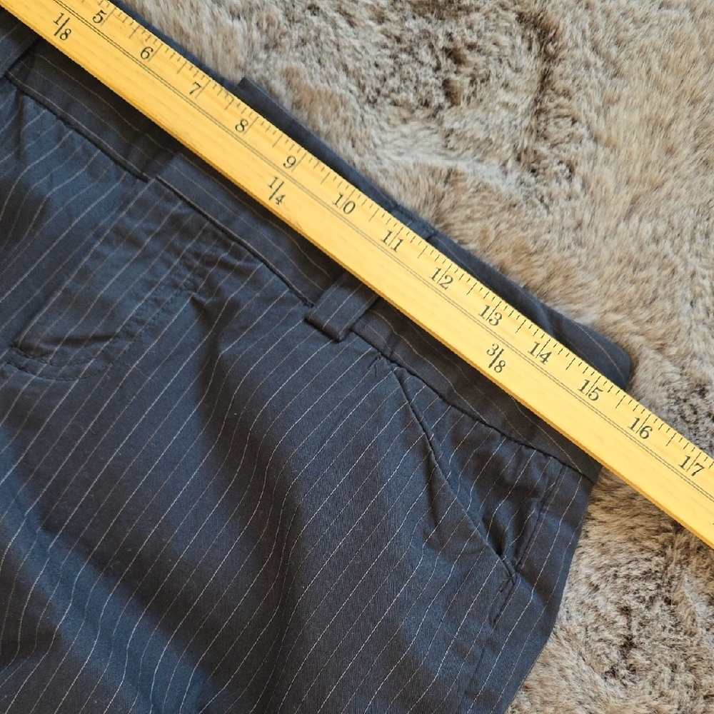 Pinstripe Navy Blue Pin Strip Curvy Size 8 Straight Wide Trousers - Picture 2 of 9